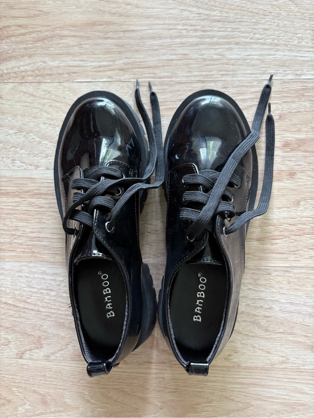 BAMBOO Black Patent Lace-Up Platform Boots
